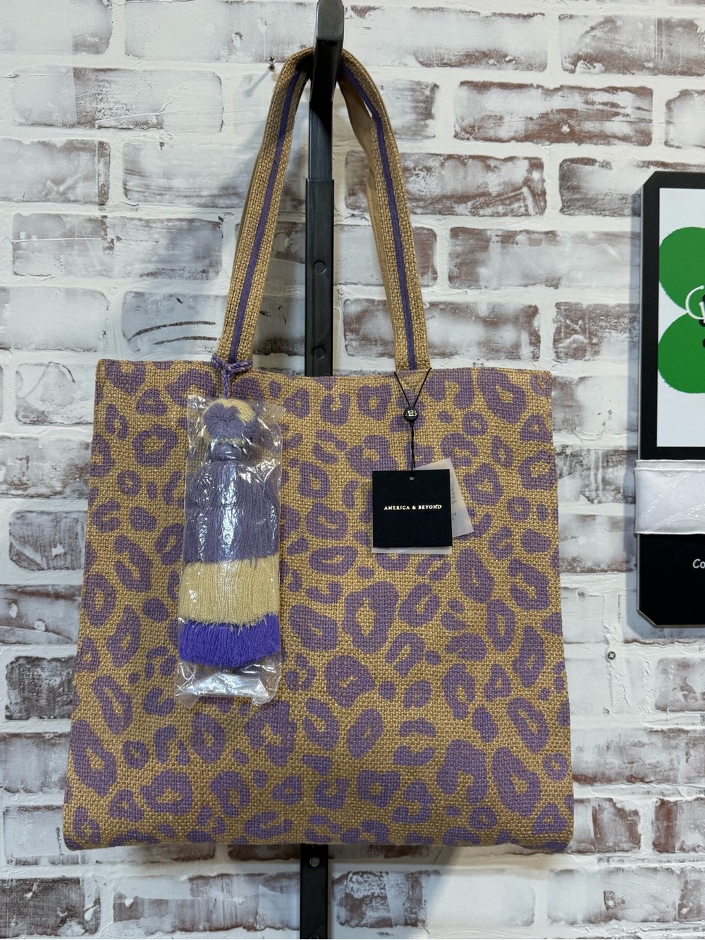 America & beyond Lavender and Tan Leopard Tote with Tassel